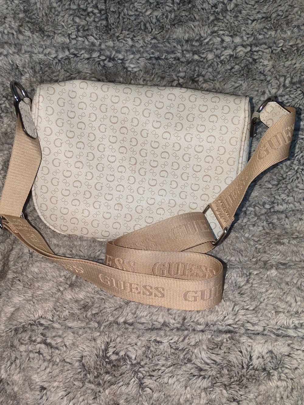 GUESS Hailley Cream Logo Canvas Crossbody with Beige Strap - Picture 4 of 4